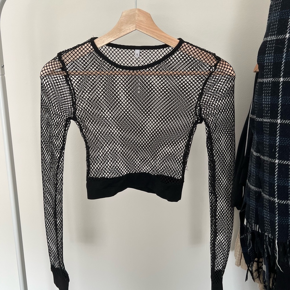 black mesh fishnet crop top